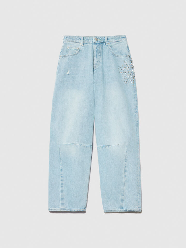 Barrel fit jeans with embroidery - women's carrot fit jeans - Light Blue | Sisley image number 7